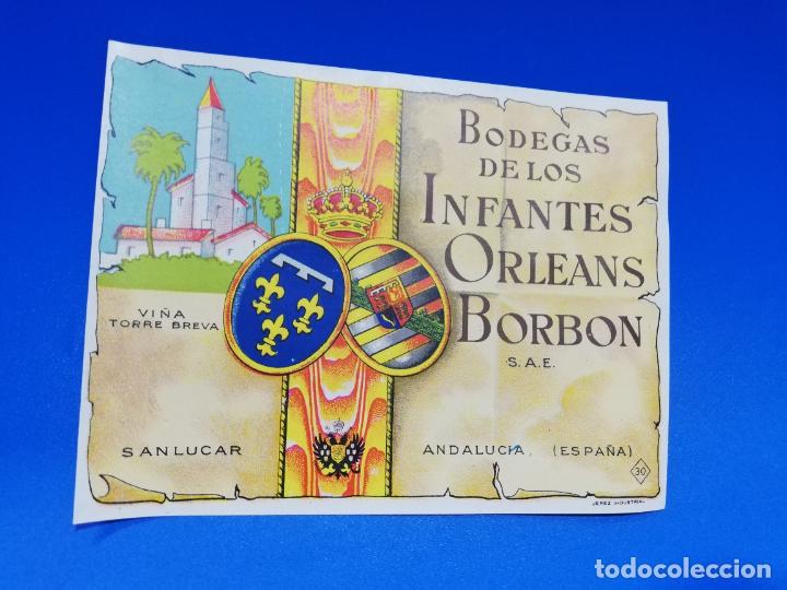 Old Labels: ETIQUETA. BODEGAS DE LOS INFANTES. ORLEANS-BORBON. SANLUCAR DE BARRAMEDA.