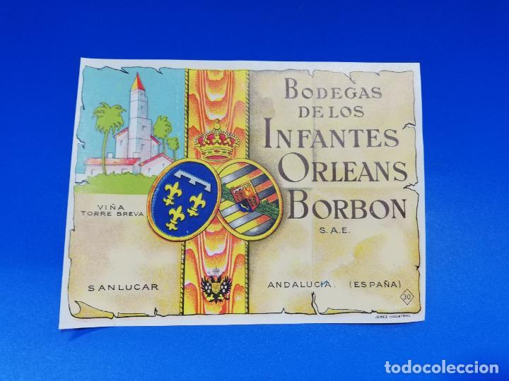 Old Labels: ETIQUETA. BODEGAS DE LOS INFANTES. ORLEANS-BORBON. SANLUCAR DE BARRAMEDA.