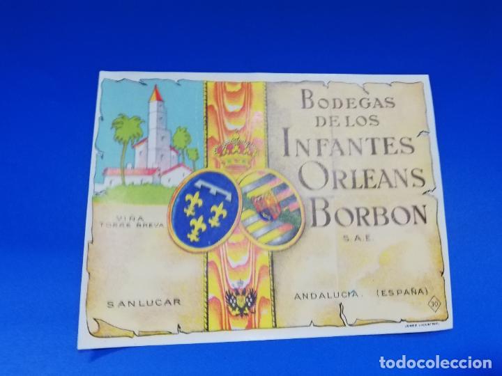Old Labels: ETIQUETA. BODEGAS DE LOS INFANTES. ORLEANS-BORBON. SANLUCAR DE BARRAMEDA.