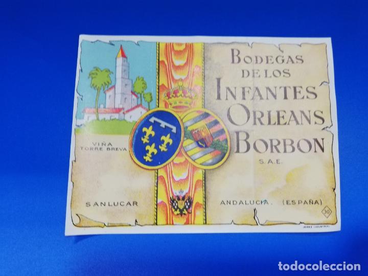 Old Labels: ETIQUETA. BODEGAS DE LOS INFANTES. ORLEANS-BORBON. SANLUCAR DE BARRAMEDA.