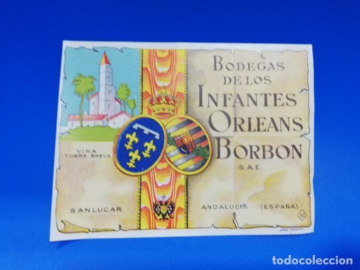 Old Labels: ETIQUETA. BODEGAS DE LOS INFANTES. ORLEANS-BORBON. SANLUCAR DE BARRAMEDA.