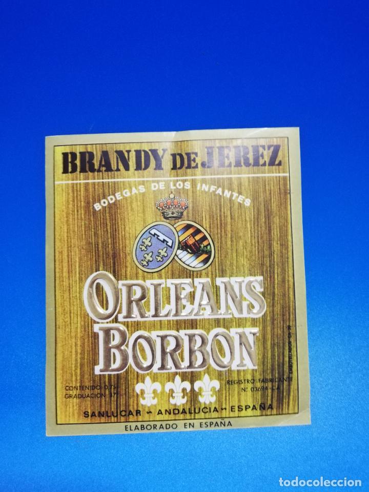 Old Labels: ETIQUETA. BODEGAS DE LOS INFANTES. ORLEANS-BORBON. BRANDY DE JEREZ. SANLUCAR- ANDALUCIA- ESPA&Ntilde;A.