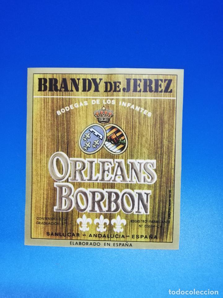Old Labels: ETIQUETA. BODEGAS DE LOS INFANTES. ORLEANS-BORBON. BRANDY DE JEREZ. SANLUCAR- ANDALUCIA- ESPA&Ntilde;A.
