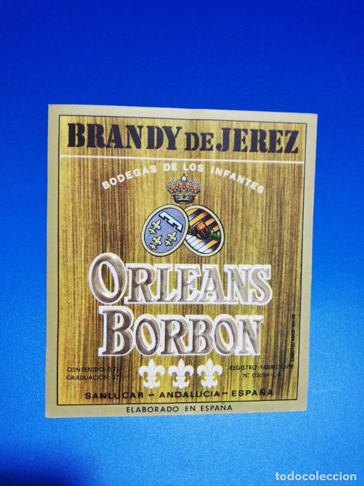 Old Labels: ETIQUETA. BODEGAS DE LOS INFANTES. ORLEANS-BORBON. BRANDY DE JEREZ. SANLUCAR- ANDALUCIA- ESPA&Ntilde;A.