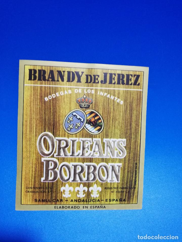 Old Labels: ETIQUETA. BODEGAS DE LOS INFANTES. ORLEANS-BORBON. BRANDY DE JEREZ. SANLUCAR- ANDALUCIA- ESPA&Ntilde;A.