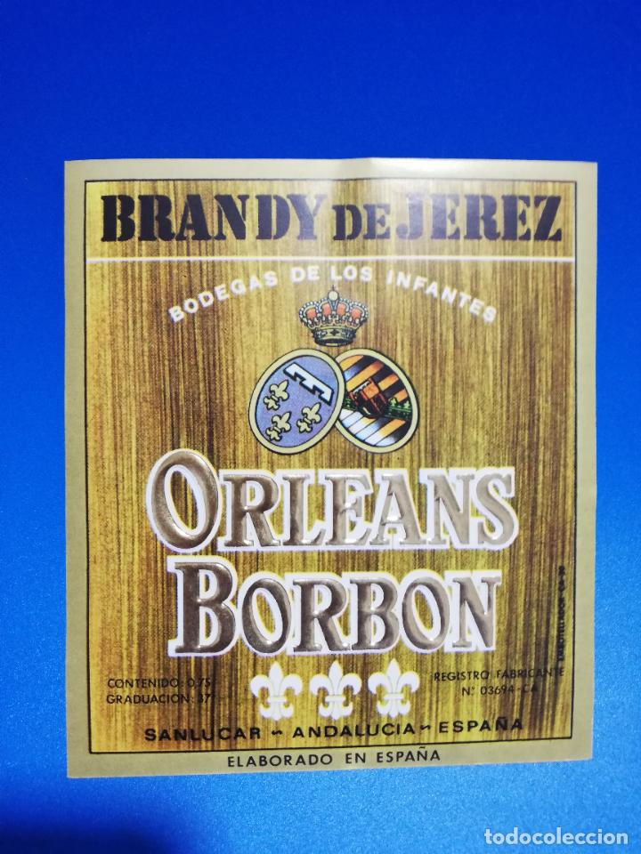 Old Labels: ETIQUETA. BODEGAS DE LOS INFANTES. ORLEANS-BORBON. BRANDY DE JEREZ. SANLUCAR- ANDALUCIA- ESPA&Ntilde;A.