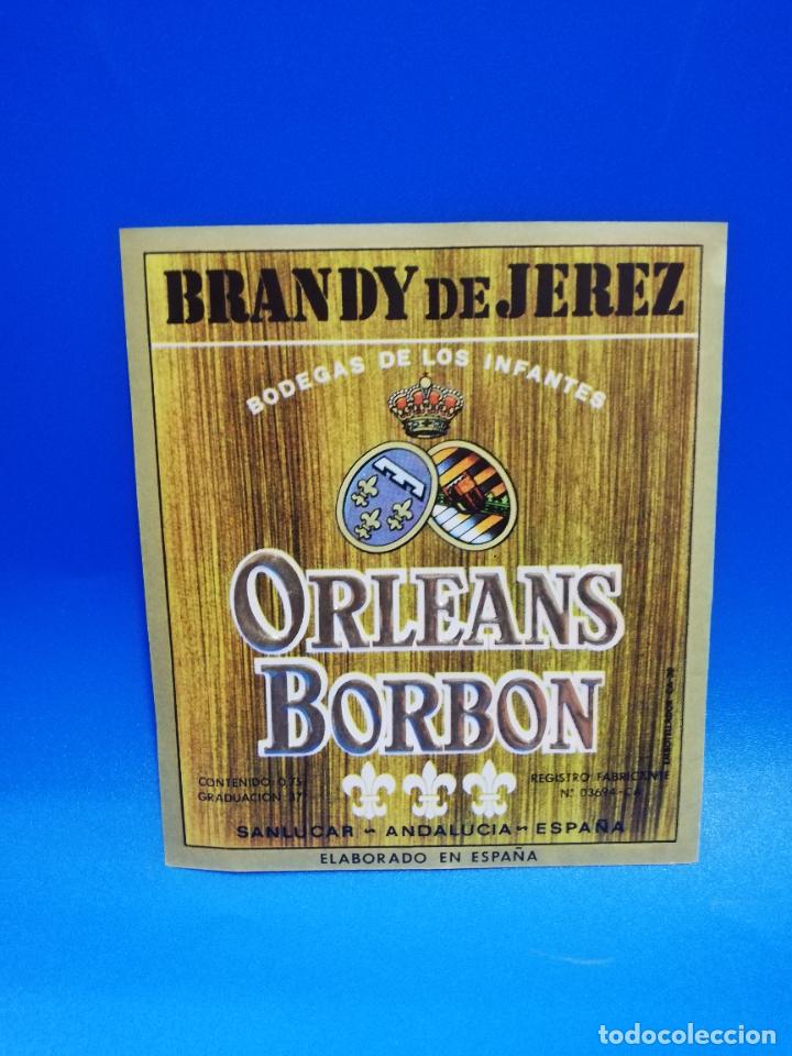 Old Labels: ETIQUETA. BODEGAS DE LOS INFANTES. ORLEANS-BORBON. BRANDY DE JEREZ. SANLUCAR- ANDALUCIA- ESPA&Ntilde;A.