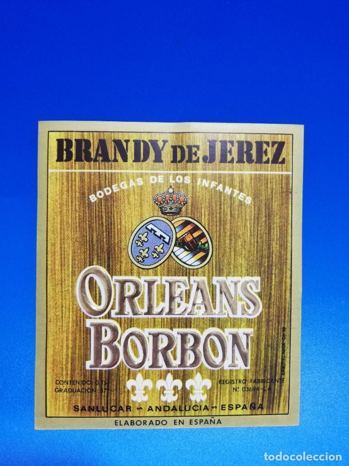 Old Labels: ETIQUETA. BODEGAS DE LOS INFANTES. ORLEANS-BORBON. BRANDY DE JEREZ. SANLUCAR- ANDALUCIA- ESPA&Ntilde;A.