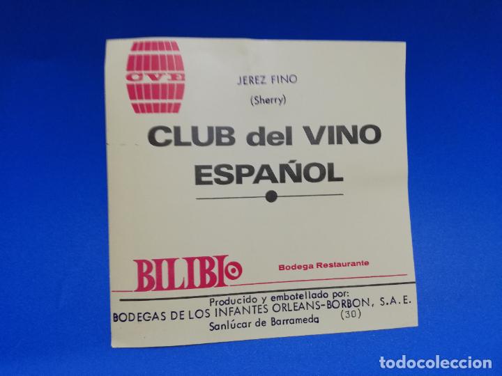 Etiquetas antiguas: ETIQUETA. BODEGAS DE LOS INFANTES. ORLEANS-BORBON. CLUB DEL VINO ESPA&Ntilde;OL. JEREZ FINO,SHERRY.SANLUCAR