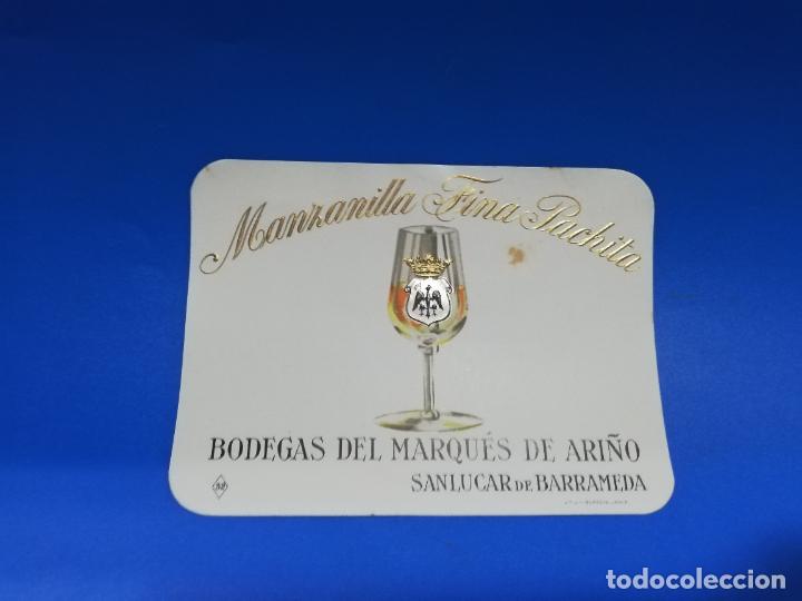 Alte Etiketten: ETIQUETA. BODEGAS DEL MARQUES DE ARI&Ntilde;O. MANZANILLA PACHITA. SANLUCAR DE BARRAMEDA.