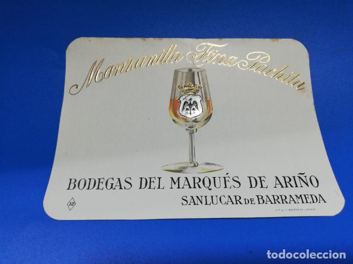 Alte Etiketten: ETIQUETA. BODEGAS DEL MARQUES DE ARI&Ntilde;O. MANZANILLA PACHITA. SANLUCAR DE BARRAMEDA.