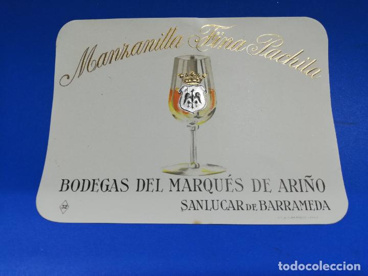 Alte Etiketten: ETIQUETA. BODEGAS DEL MARQUES DE ARI&Ntilde;O. MANZANILLA PACHITA. SANLUCAR DE BARRAMEDA.