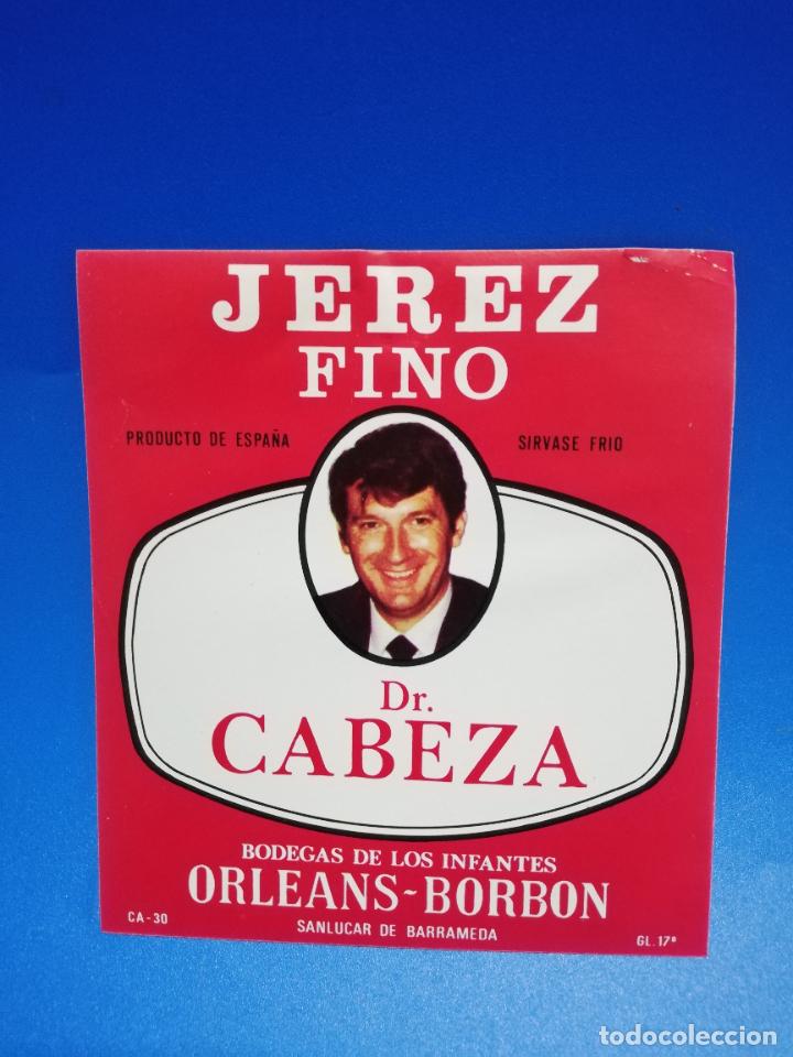 Old Labels: ETIQUETA. BODEGAS DE LOS INFANTES. ORLEANS-BORBON. DR. CABEZA. JEREZ FINO. SANLUCAR DE BARRAMEDA.