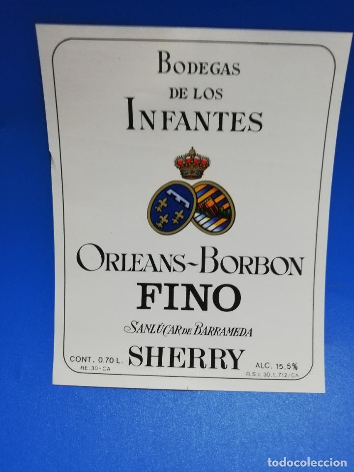 Old Labels: ETIQUETA. BODEGAS DE LOS INFANTES. ORLEANS-BORBON. FINO. SHERRY. SANLUCAR DE BARRAMEDA.