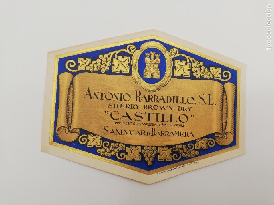 Alte Etiketten: ETIQUETA. ANTONIO BARBADILLO. SHERRY BROWN DRY. CASTILLO. SANLUCAR DE BARRAMEDA.