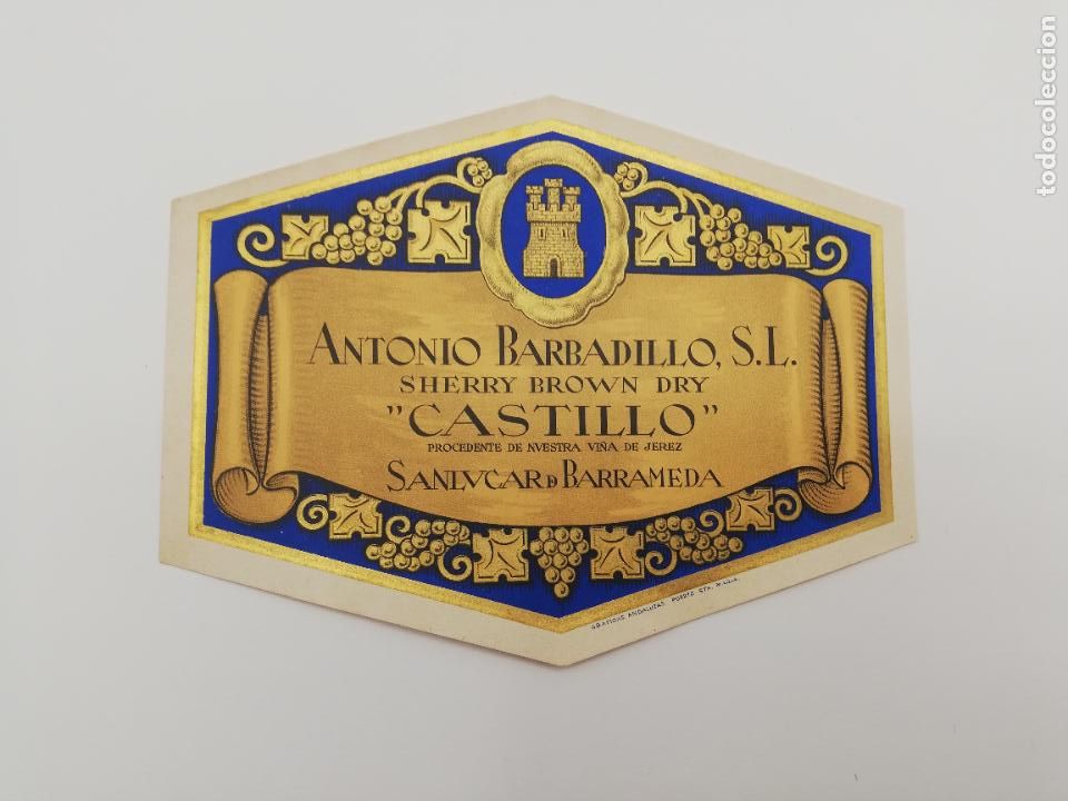 Alte Etiketten: ETIQUETA. ANTONIO BARBADILLO. SHERRY BROWN DRY. CASTILLO. SANLUCAR DE BARRAMEDA.