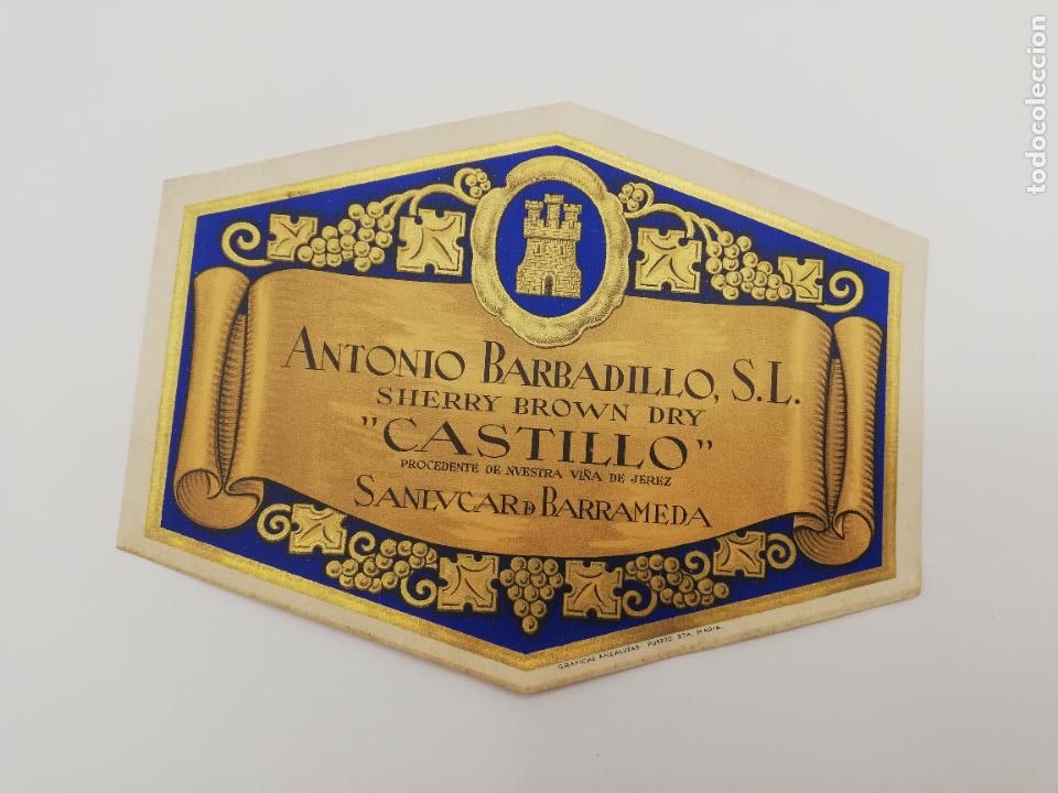 Alte Etiketten: ETIQUETA. ANTONIO BARBADILLO. SHERRY BROWN DRY. CASTILLO. SANLUCAR DE BARRAMEDA.