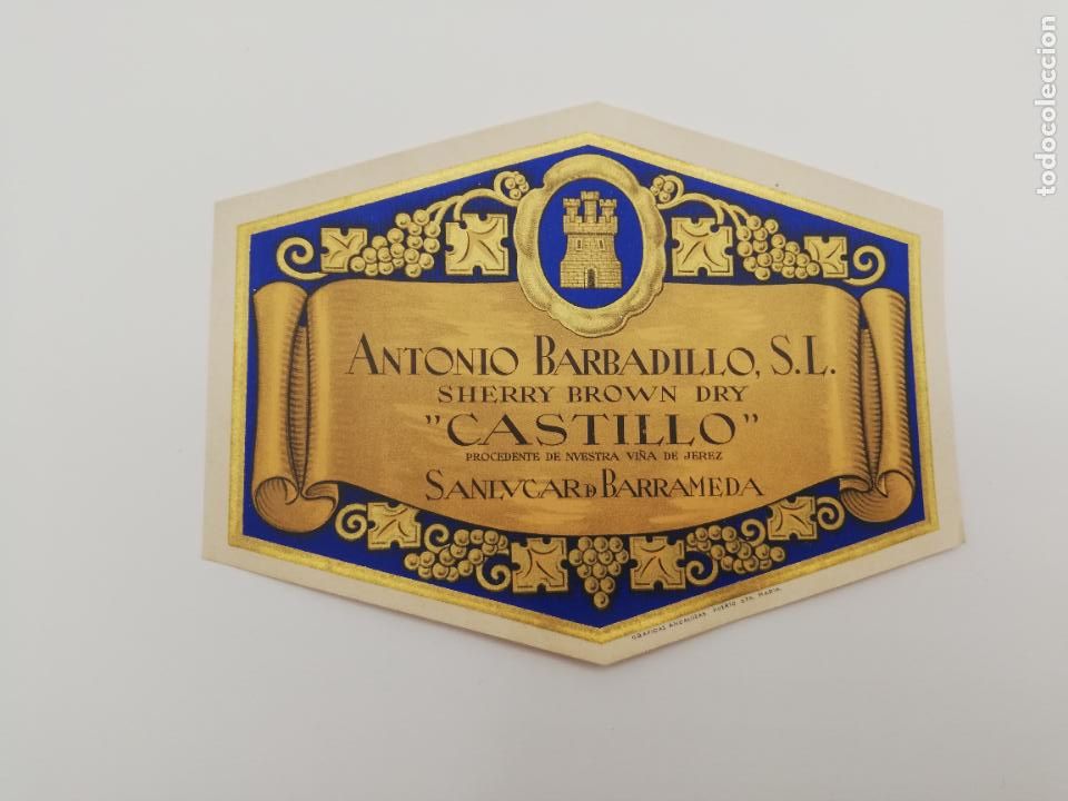 Alte Etiketten: ETIQUETA. ANTONIO BARBADILLO. SHERRY BROWN DRY. CASTILLO. SANLUCAR DE BARRAMEDA.