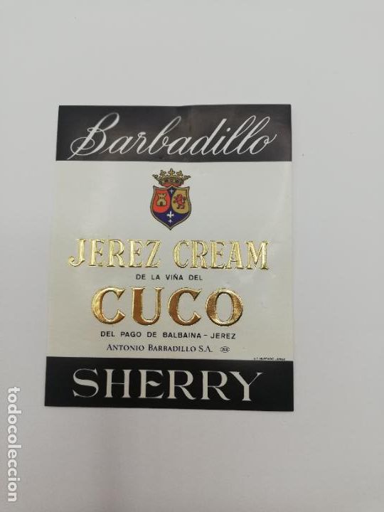 Alte Etiketten: ETIQUETA. BARBADILLO. JEREZ CREAM. CUCO. ANTONIO BARBADILLO. SHERRY.