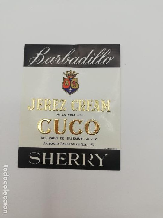Alte Etiketten: ETIQUETA. BARBADILLO. JEREZ CREAM. CUCO. ANTONIO BARBADILLO. SHERRY.