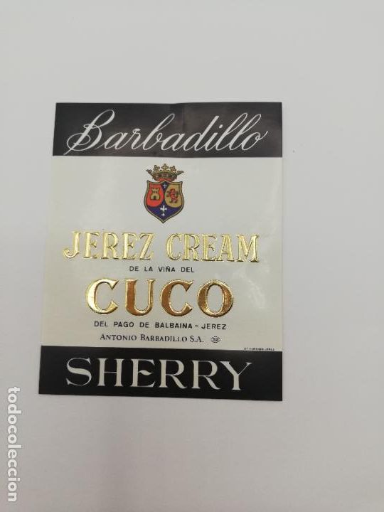 Alte Etiketten: ETIQUETA. BARBADILLO. JEREZ CREAM. CUCO. ANTONIO BARBADILLO. SHERRY.