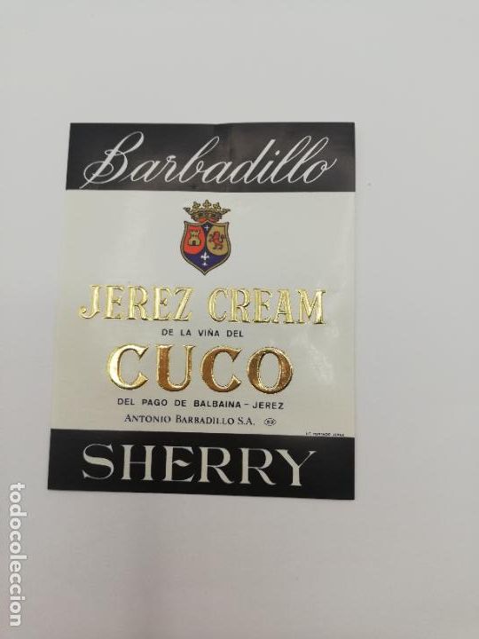 Alte Etiketten: ETIQUETA. BARBADILLO. JEREZ CREAM. CUCO. ANTONIO BARBADILLO. SHERRY.