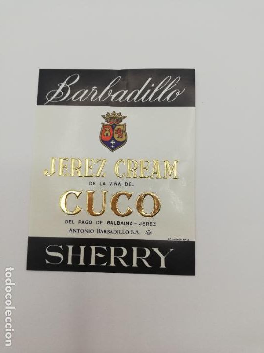 Alte Etiketten: ETIQUETA. BARBADILLO. JEREZ CREAM. CUCO. ANTONIO BARBADILLO. SHERRY.