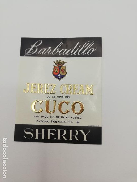 Alte Etiketten: ETIQUETA. BARBADILLO. JEREZ CREAM. CUCO. ANTONIO BARBADILLO. SHERRY.