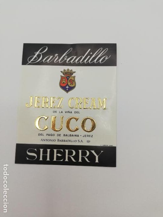 Alte Etiketten: ETIQUETA. BARBADILLO. JEREZ CREAM. CUCO. ANTONIO BARBADILLO. SHERRY.