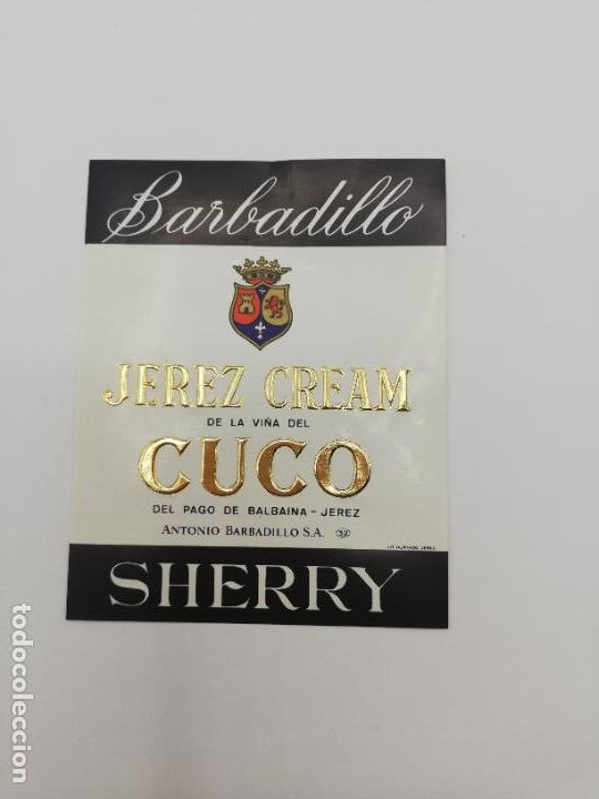 Alte Etiketten: ETIQUETA. BARBADILLO. JEREZ CREAM. CUCO. ANTONIO BARBADILLO. SHERRY.