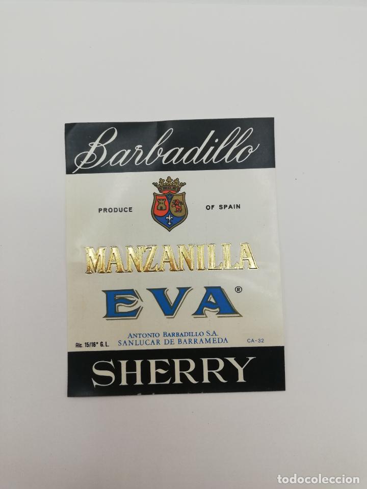 Alte Etiketten: ETIQUETA. BARBADILLO. MANZANILLA EVA. ANTONIO BARBADILLO. SHERRY. SANLUCAR DE BARRAMEDA.