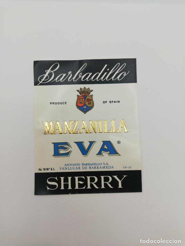 Alte Etiketten: ETIQUETA. BARBADILLO. MANZANILLA EVA. ANTONIO BARBADILLO. SHERRY. SANLUCAR DE BARRAMEDA.