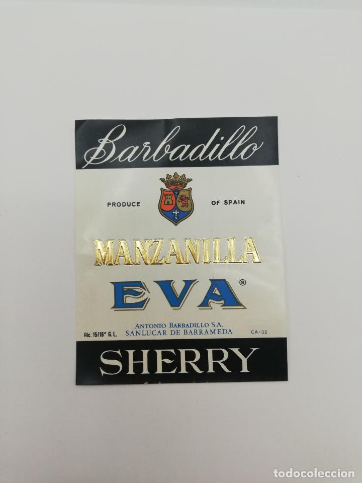 Alte Etiketten: ETIQUETA. BARBADILLO. MANZANILLA EVA. ANTONIO BARBADILLO. SHERRY. SANLUCAR DE BARRAMEDA.