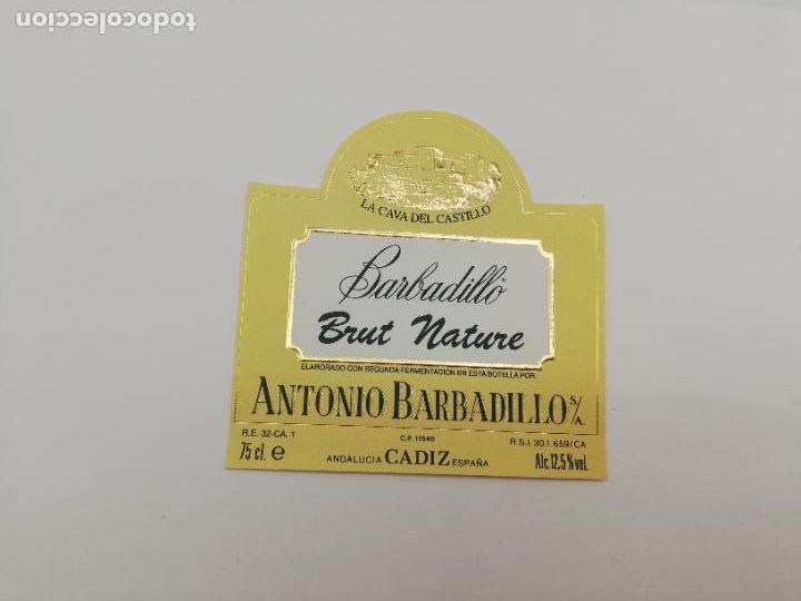Etichette antiche: ETIQUETA. BARBADILLO. BRUT NATURE. ANTONIO BARBADILO. LA CAVA DEL CASTILLO. CADIZ.