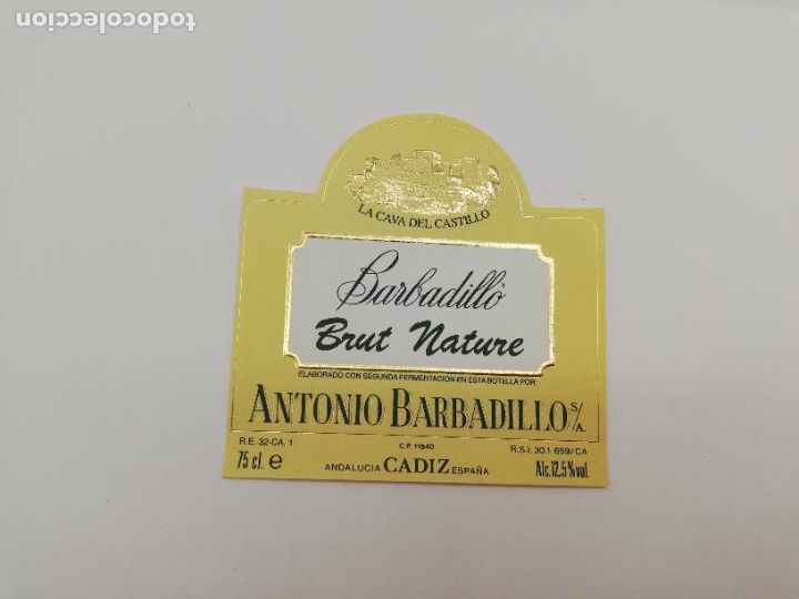 Alte Etiketten: ETIQUETA. BARBADILLO. BRUT NATURE. ANTONIO BARBADILO. LA CAVA DEL CASTILLO. CADIZ.