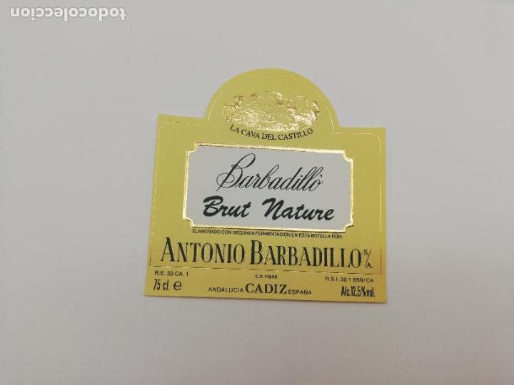 Old Labels: ETIQUETA. BARBADILLO. BRUT NATURE. ANTONIO BARBADILO. LA CAVA DEL CASTILLO. CADIZ.