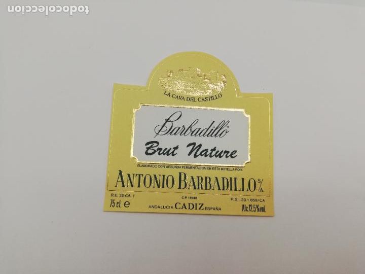 Old Labels: ETIQUETA. BARBADILLO. BRUT NATURE. ANTONIO BARBADILO. LA CAVA DEL CASTILLO. CADIZ.