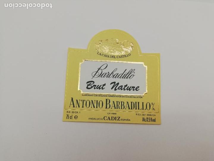 Old Labels: ETIQUETA. BARBADILLO. BRUT NATURE. ANTONIO BARBADILO. LA CAVA DEL CASTILLO. CADIZ.