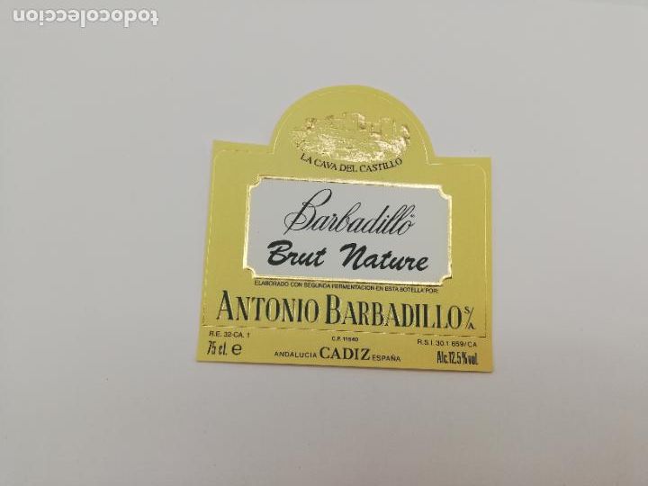 Old Labels: ETIQUETA. BARBADILLO. BRUT NATURE. ANTONIO BARBADILO. LA CAVA DEL CASTILLO. CADIZ.