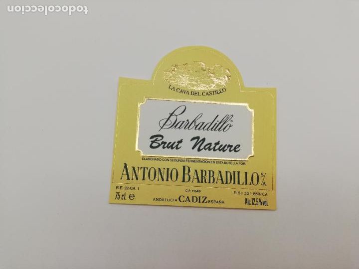 Old Labels: ETIQUETA. BARBADILLO. BRUT NATURE. ANTONIO BARBADILO. LA CAVA DEL CASTILLO. CADIZ.