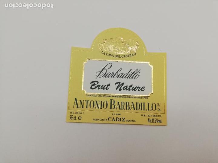 Old Labels: ETIQUETA. BARBADILLO. BRUT NATURE. ANTONIO BARBADILO. LA CAVA DEL CASTILLO. CADIZ.