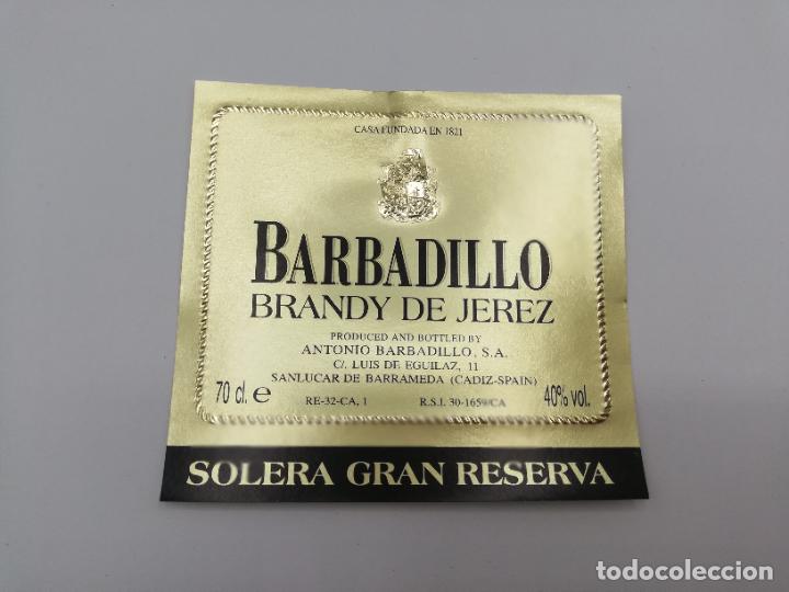 Old Labels: ETIQUETA. BARBADILLO. BRANDY DE JEREZ. SOLERA GRAN RESERVA.ANTONIO BARBADILLO. SANLUCAR DE BARRAMEDA