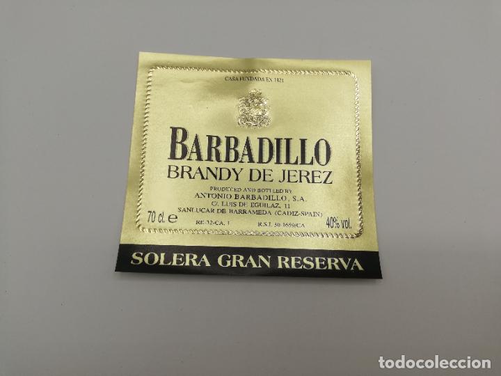 Old Labels: ETIQUETA. BARBADILLO. BRANDY DE JEREZ. SOLERA GRAN RESERVA.ANTONIO BARBADILLO. SANLUCAR DE BARRAMEDA