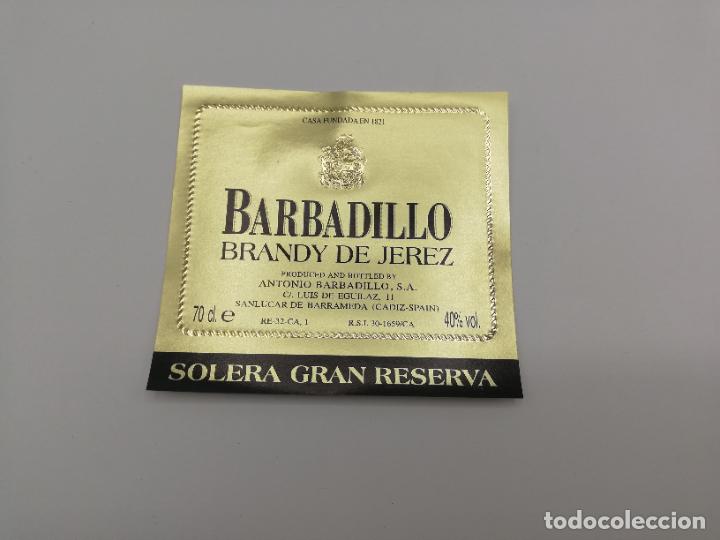 Old Labels: ETIQUETA. BARBADILLO. BRANDY DE JEREZ. SOLERA GRAN RESERVA.ANTONIO BARBADILLO. SANLUCAR DE BARRAMEDA
