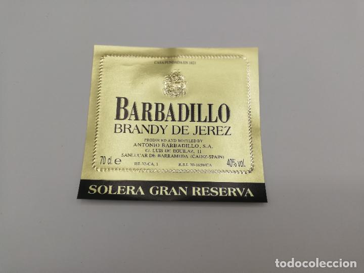 Old Labels: ETIQUETA. BARBADILLO. BRANDY DE JEREZ. SOLERA GRAN RESERVA.ANTONIO BARBADILLO. SANLUCAR DE BARRAMEDA