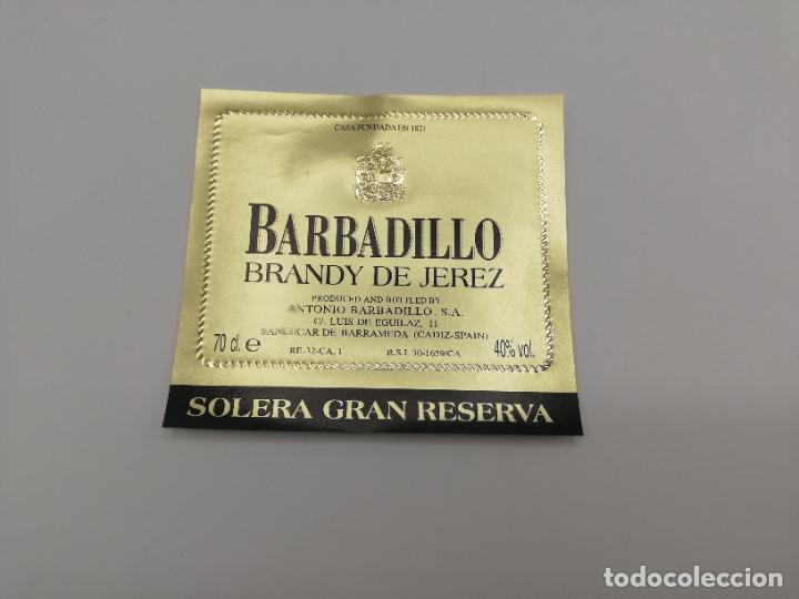 Old Labels: ETIQUETA. BARBADILLO. BRANDY DE JEREZ. SOLERA GRAN RESERVA.ANTONIO BARBADILLO. SANLUCAR DE BARRAMEDA