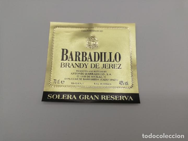 Old Labels: ETIQUETA. BARBADILLO. BRANDY DE JEREZ. SOLERA GRAN RESERVA.ANTONIO BARBADILLO. SANLUCAR DE BARRAMEDA