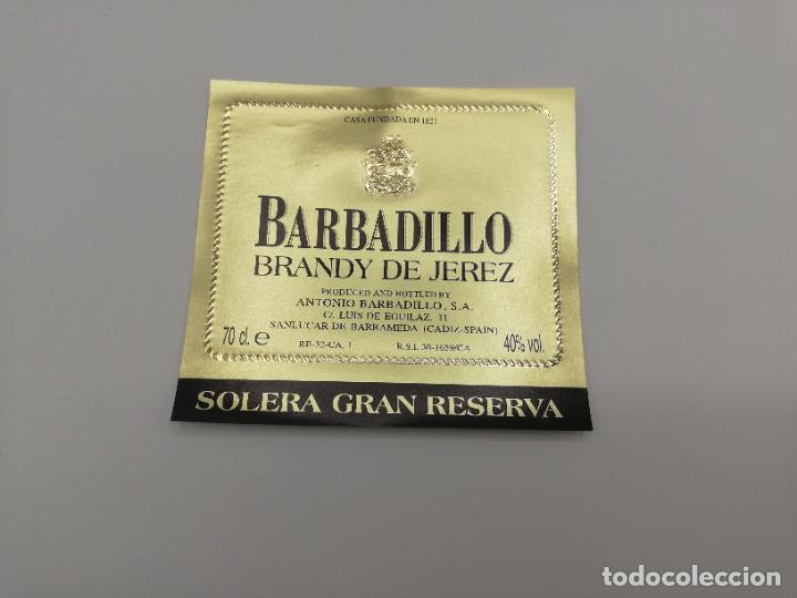 Old Labels: ETIQUETA. BARBADILLO. BRANDY DE JEREZ. SOLERA GRAN RESERVA.ANTONIO BARBADILLO. SANLUCAR DE BARRAMEDA