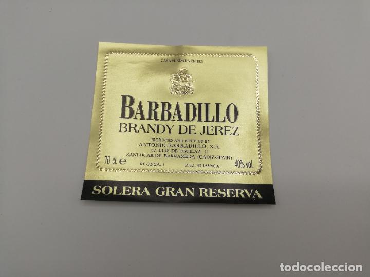 Old Labels: ETIQUETA. BARBADILLO. BRANDY DE JEREZ. SOLERA GRAN RESERVA.ANTONIO BARBADILLO. SANLUCAR DE BARRAMEDA