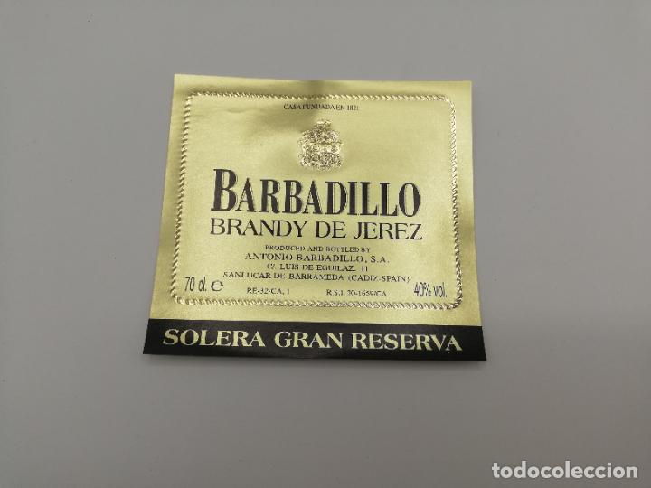 Alte Etiketten: ETIQUETA. BARBADILLO. BRANDY DE JEREZ. SOLERA GRAN RESERVA.ANTONIO BARBADILLO. SANLUCAR DE BARRAMEDA